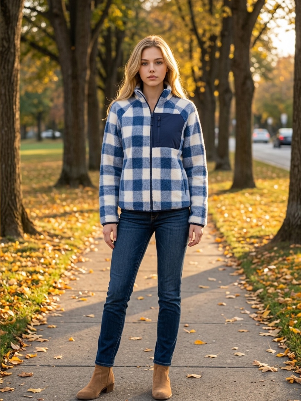 J.Crew Womens XS Blue White Buffalo Plaid Woven Sherpa Zip Up Jacket Fleece